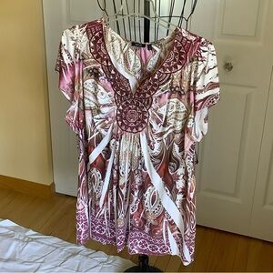 Apt. 9 Women's Pink White and Green Patterned Blouse